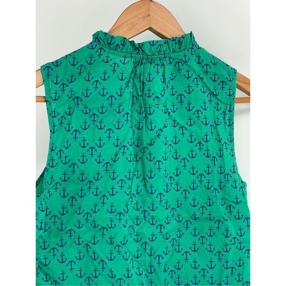 Talbots Tank Top Women Small Petite Green Blue Anchor Ruffle Neck Button Up - Picture 8 of 12